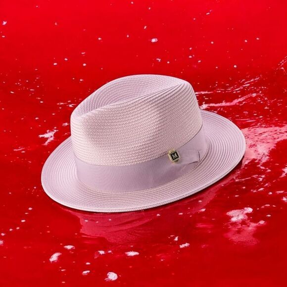 MONTIQUE MENS MAUVE WIDE BRIM PINCH FEDORA HAT W/ MATCHING GROSGRAIN RIBBON H42 - Picture 1 of 2